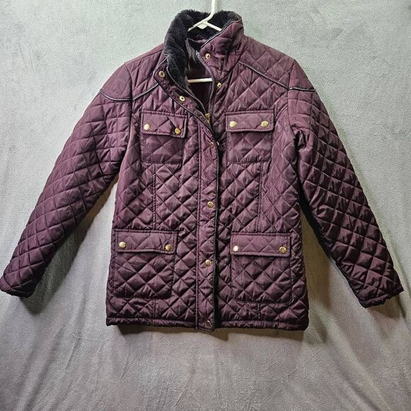Jason Maxwell Jacket Womens Sz Medium Burgendy Quilted Fur Lined Puffer Coat - Picture 1 of 8